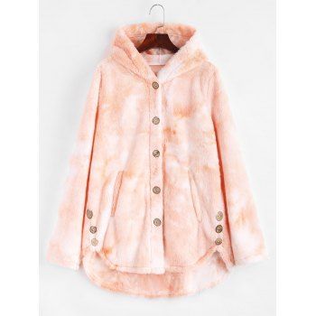 

Plus Size Tie Dye Faux Fur Pocket Hooded Coat, Orange