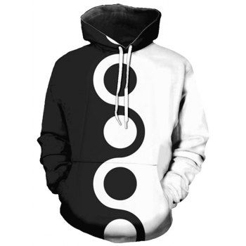 

Contrast Circle Print Kangaroo Pocket Hoodie, Black