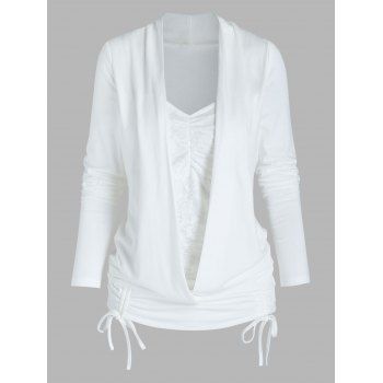 

Lace Insert Cinched Faux Twinset Blouson T-shirt, Milk white