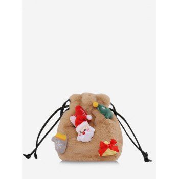 

Santa Claus Plush Drawstring Crossbody Bucket Bag, Camel brown