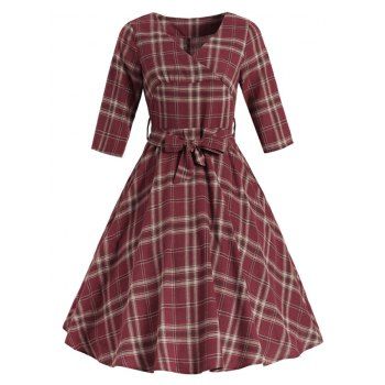 

Tartan Belted Surplice Dress, Red