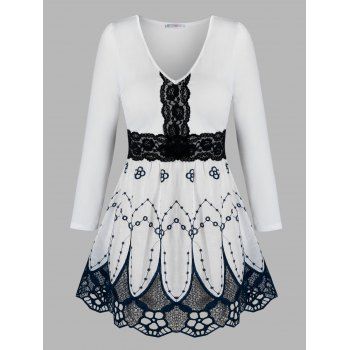 

Plus Size Flower Embroidered Lace Insert Blouse, White