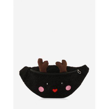 

Christmas Cartoon Elk Faux Lambswool Chest Bag, Black