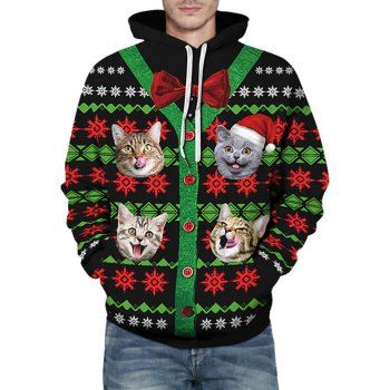 

Christmas Snowflake Cat 3D Print Kangaroo Pocket Hoodie, Black