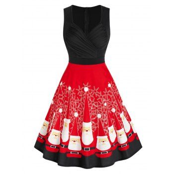 

Christmas Ruched Santa Claus Print Dress, Multicolor