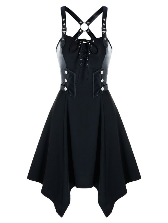 Robe Mouchoir Gothique à Lacets à Œillet - Noir 2XL