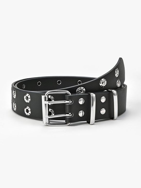 Ceinture Bouclée Epinglée avec Œillet - Noir 