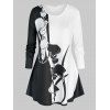 T-shirt Bicolore Imprimé Fleuri de Grande Taille - Noir 1X