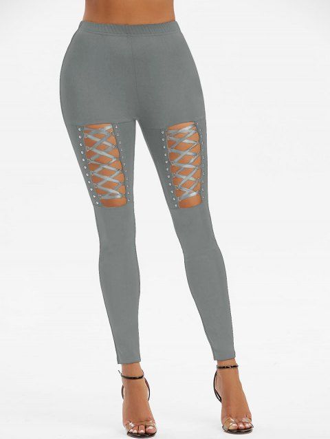 Legging Gothique avec Rivet Détaillé à Lacets