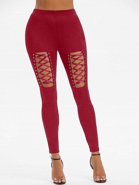 Legging Gothique avec Rivet Détaillé à Lacets