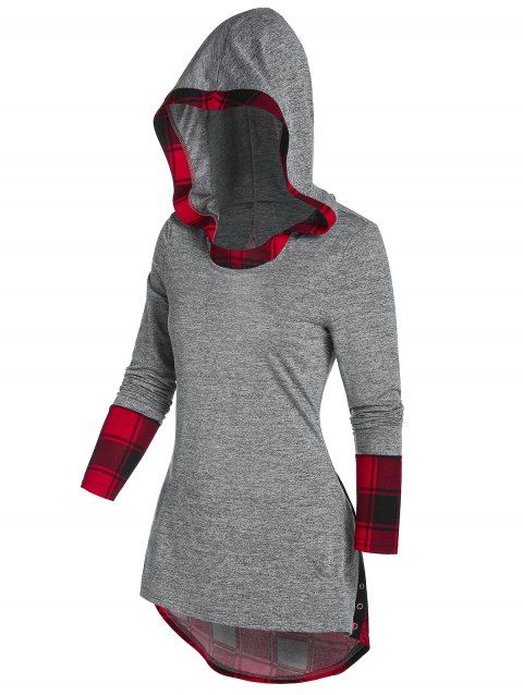 Up Plaid Insert High Low Hoodie