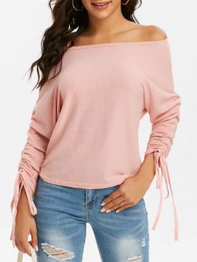 Ribbed Cinched Sleeves Dolman Knitwear