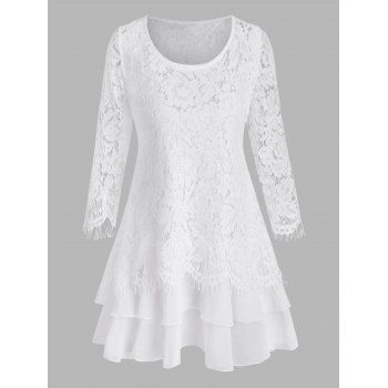 

Plus Size Layered Flounce Lace Top, White