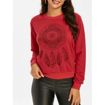 

Crew Neck Feather Graphic Sweatshirt, Red