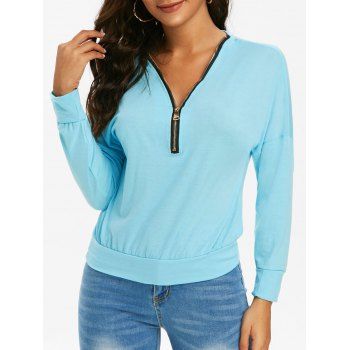 

Half Zip V Neck Drop Shoulder Sweatshirt, Light blue