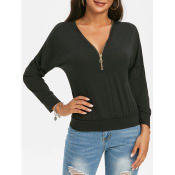 

Half Zip V Neck Drop Shoulder Sweatshirt, Black