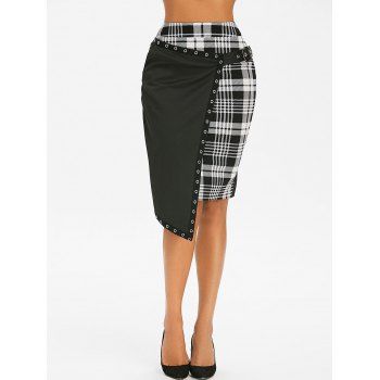 

Gothic Plaid Asymmetric Eyelet Buckle Skirt, Black