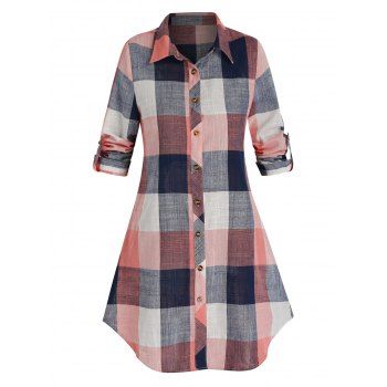 Image of Button Down Checkered Print Casual Shirt