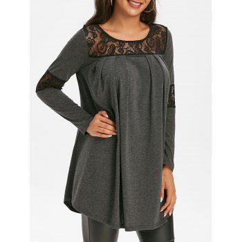 

Heathered Lace Insert Tunic T Shirt, Ash gray