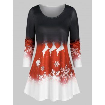 Christmas Snowflake Elk Print Ombre T Shirt