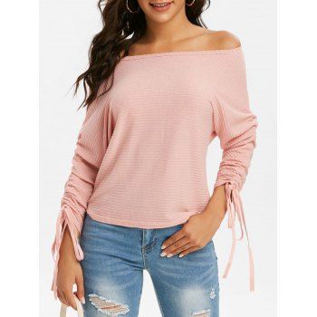 

Ribbed Cinched Sleeves Dolman Knitwear, Light pink