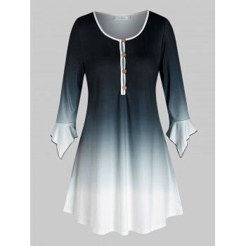 

Plus Size Ombre Hanky Cuff Button Loop Long Tee, Black