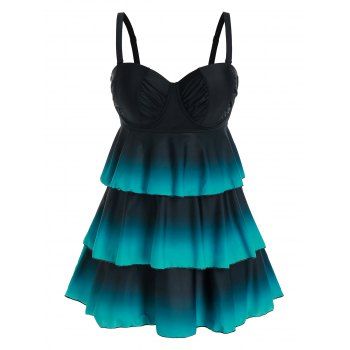 

Plus Size Dip Dye Layered Boyleg Tankini Swimwear, Deep green