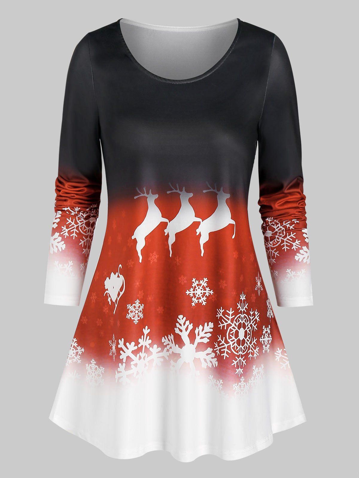 Christmas Snowflake Elk Print Ombre T Shirt - BLACK M