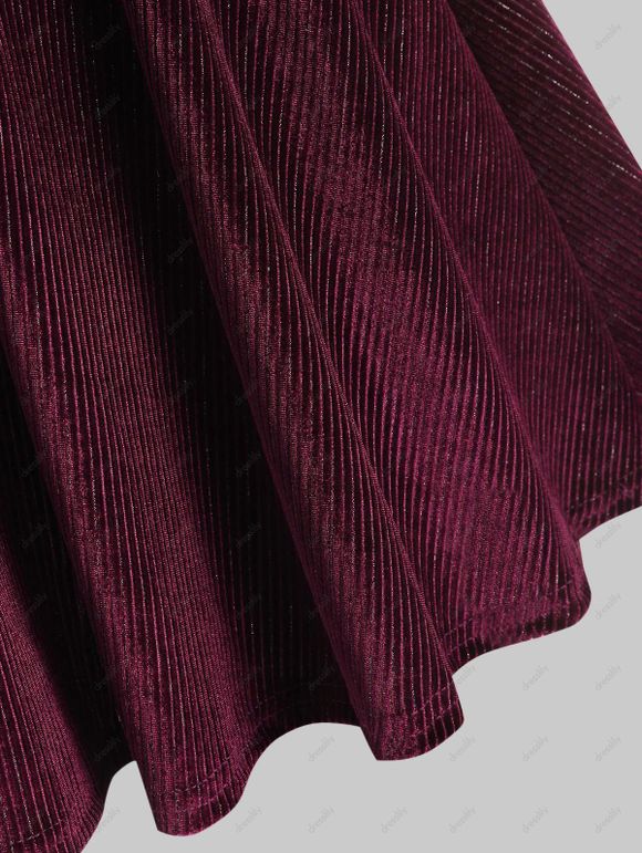 Robe Côtelée à Bretelle Métallique en Velours - Rouge foncé M