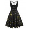 Robe à Imprimé Etoile Lune à Bretelle Anneau en O au Dos de Grande Taille - Noir L