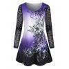 Plus Size Lace Sleeve Ombre Floral Print Tee - PURPLE 5X