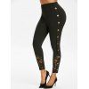 Legging de Neuf Minutes en Dentelle Insérée avec Bouton - Noir L