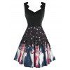 Robe Longueur à Genou Festonnée Imprimés Chat et Etoile - Noir 3XL