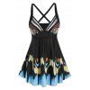 Maillot de Bain Tankini Croisé Au Dos Imprimé de Grande Taille - Noir 3X