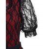 Vintage Lace Overlay A Line Dress Puff Sleeve Sweetheart Neck Mid Calf Party Dress - RED S