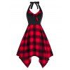 Robe Mouchoir à Carreaux Ouvert en Arrière à Col Halter avec Nœud Papillon - Rouge XL