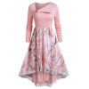 Robe Mi-Longue Haute Basse Fleurie Anneau en O - Rose M