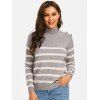 Mock Neck Buttoned Striped Sweater - GRAY S