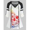 T-shirt d'Halloween à Imprimé Fleur Crâne Contrasté à Lacets - Blanc M