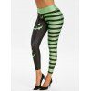 Legging d'Halloween Néon Rayé Citrouille Amusante - Vert XL