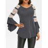 T-shirt Tunique Panneau en Dentelle à Manches Evasées - Cendre gris 3XL