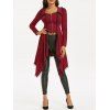Manteau Jupé Ourlet en Dentelle avec Lacets Fausse Deux Pièces - Rouge Vineux XL