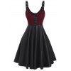 Robe Bouclée Tricotée Panneau en Faux Cuir à Lacets - Rouge foncé XXL