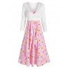 Robe à Bretelle Superposée Fleurie Imprimée et Haut Court Noué - multicolor A XL