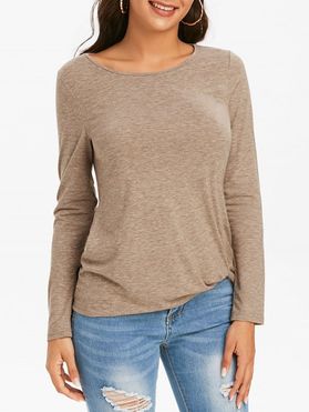Long Sleeve Twist Front Heathered T-shirt