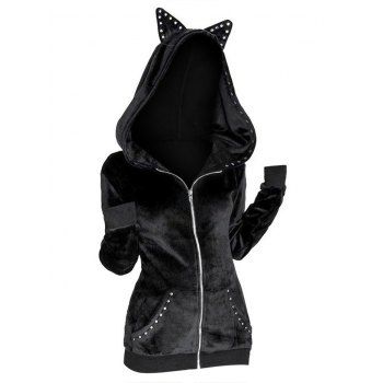 

Grommet Trim Zip Up Gothic Hooded Jacket, Black