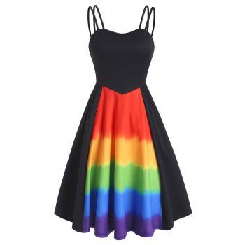 Image of Dual Straps Rainbow A Line Dress