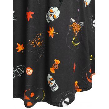 Halloween Pumpkin Animal Print Lace Up Ruched Midi A Line Dress