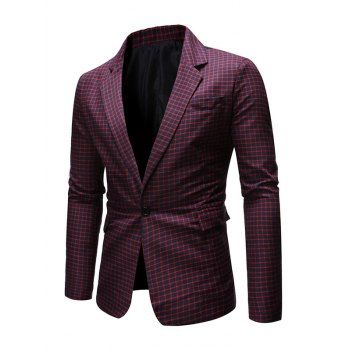 

Grid Print One Button Side Slit Blazer, Red wine