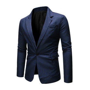 

Grid Print One Button Side Slit Blazer, Blue